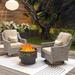 Ovios 3 Pieces Outdoor Patio Furniture with Rocking Swivel Chairs Gray Wicker Conversation Set with Wood Burning Fire Pit for Balcony