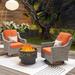 Ovios 3 Pieces Outdoor Patio Furniture with Rocking Swivel Chairs Gray Wicker Conversation Set with Wood Burning Fire Pit for Balcony