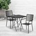 LLBIULife Oia Commercial Grade 28 Square Black Indoor-Outdoor Steel Folding Patio Table Set with 2 Square Back Chairs