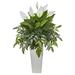 Silk Plant Nearly Natural Mixed Spathifyllum Artificial Plant in White Tower Vase