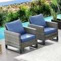 PARKWELL 2-Piece Wicker Patio Chairs - Outdoor Patio Lounge Chairs with Cushion - Oversized Rattan Seating Set - Blue