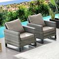 PARKWELL 2-Piece Wicker Patio Chairs - Outdoor Patio Lounge Chairs with Cushion - Oversized Rattan Seating Set - Gray