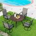 durable 5 Pieces Patio Dining Set Square Black Metal Mesh Table with 4 Padded Textilene High Back Swivel Chairs Outdoor Furniture Set with Umbrella Hole for Garden Poolside Backyard