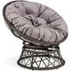TJUNBOLIFE Comfy Rattan Wicker Papasan Circle Chair Living Room Chair Swivel Saucer Ideal for Patio Bedroom Living Room Indoor and Outdoor Grey Frame with Black Cushion
