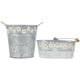 Galvanized Metal Flower Planters with Handles - Set of 2