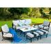 durable VILLA 4 Piece Patio Conversation Sets Outdoor Deluxe Metal Furniture Patio Set with 3 Seater Padded Deep Seating Bench 2 Swivel Cushioned Armrest Sofa Chairs and 1 Good-Looking