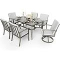 7 Piece Patio Swivel Dining Set Aluminum Outdoor Dining Set Aluminum Dining Table and Chairs Set Patio Dining Furniture with Aluminum Table Chairs and Washable Cushions (Gray)