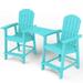 WINSOON Tall Adirondack Chair Set of 2 with Connecting Tray Outdoor Bar Stools-Baby Blue