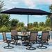 & William Patio Dining Set 8 Pieces Outdoor Metal Furniture Set with 13ft Double-Sided Patio Umbrella Beige 6 x Swivel Patio Dining Chairs 1 Wood Like Umbrella Table for Patio Lawn