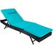 LLBIULife Outdoor Chaise Lounge Patio Lounge Chair Wicker Adjustable Back Reclining Chair with Blue Cushion for Poolside Garden Backyard