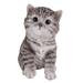 Ebros Lifelike Sitting Grey Tabby Cat Statue 6.75 H with Glass Eyes Realistic