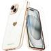 Love-Heart Luxury Case for Apple iPhone 15 Heart Case Cute Design Shiny Bling Cover 3 in 1 Bundle Case with 2 PACK Clear Tempered Glass for Apple iPhone 15 for Women Girls White