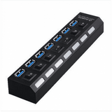 USB Hub 3.0 Splitter 7 Port USB Data Hub with Individual On/Off Switches and Lights for Laptop PC Computer Mobile HDD Flash Drive and More