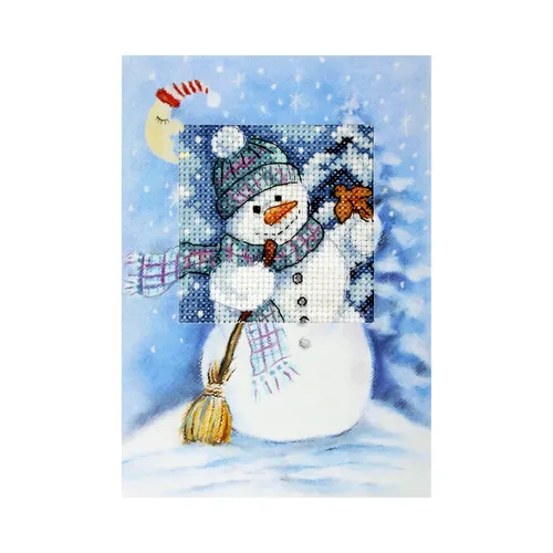 Stick-Grußkarte Schneemann