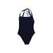 One Piece Swimsuit: Blue Solid Swimwear - Women's Size 28