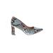 Alfani Heels: Slip On Chunky Heel Cocktail Party Blue Animal Print Shoes - Women's Size 6 - Pointed Toe