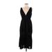 BoHo Me Casual Dress - Midi V Neck Sleeveless: Black Solid Dresses - Women's Size Medium