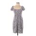 Ann Taylor LOFT Outlet Casual Dress - Mini Scoop Neck Short sleeves: Purple Print Dresses - Women's Size X-Small