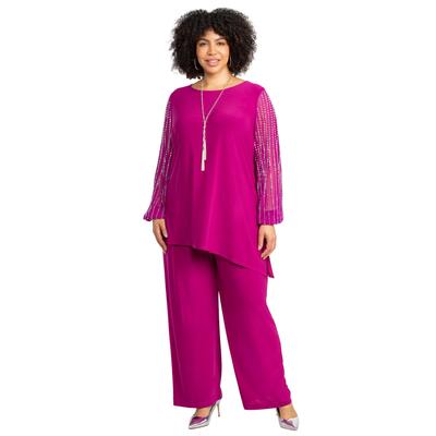 Plus Size Women's 2-Piece Beaded Mesh Sleeve Pant Set by Catherines in Fuchsia (Size 0X)