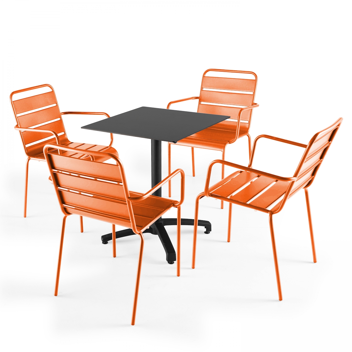 Oviala Business Set Terrassentisch aus schwarzem Laminat und 4 orangefarbenen Sesseln Image
