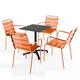 Oviala Business Set Terrassentisch aus schwarzem Laminat und 4 orangefarbenen Sesseln