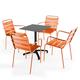 Oviala Business Set Terrassentisch aus schiefergrauem Laminat und 4 orangefarbenen Sesseln