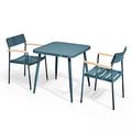 Oviala Business Set aus Gartentisch und 2 Sesseln aus Aluminium/Holz in Entenblau - Oviala