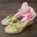 J. Crew Shoes | J.Crew Ribbon Knot Espadrilles Ankle Tie Wedges 7 | Color: Green/Pink | Size: 7