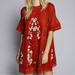 Free People Dresses | Free People Perfectly Victorian Embroidered Mini Dress In Red 100% Cotton | Color: Red | Size: S
