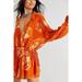 Free People Pants & Jumpsuits | Free People Marla Printed Wrap Romper Dress Shorts Size Xs New Orange Tie Dye | Color: Brown/Orange | Size: Xs