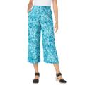 Plus Size Women's Pull-On Elastic Waist Soft Capri by Woman Within in Turq Blue Floral (Size 36 W) Pants