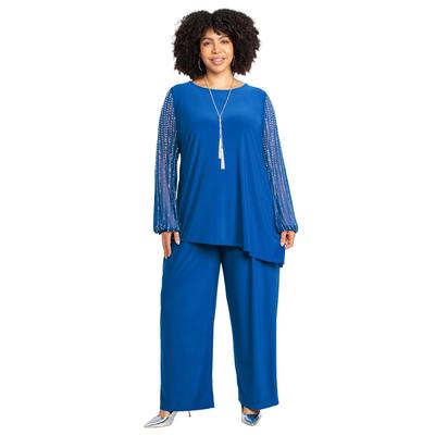 Plus Size Women's 2-Piece Beaded Mesh Sleeve Pant Set by Catherines in Cobalt Blue (Size 4X)