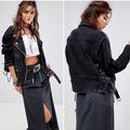 Free People Jackets & Coats | Free People Moto Oversized Denim Biker Jacket, Size Xs | Color: Black | Size: Xs