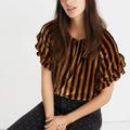 Madewell Tops | Madewell Velvet Memento Ruffle-Sleeve Top In Stripe Gold Brown Size Small | Color: Brown/Gold | Size: S