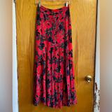 Free People Skirts | Euc Free People Long Skirt,Hi Low Split Hem,Front Buttons,Red W/Floral Print,2 | Color: Gray/Red | Size: 2