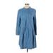 Lou & Grey Casual Dress - Shirtdress: Blue Dresses - Women's Size Small