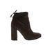 The Shoe Box Ankle Boots: Slouch Chunky Heel Casual Brown Print Shoes - Women's Size 39 - Almond Toe