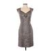 Antonio Melani Cocktail Dress - Sheath V Neck Sleeveless: Gray Snake Print Dresses - Women's Size 0