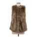 Trafaluc by Zara Faux Fur Vest: Below Hip Brown Solid Jackets & Outerwear - Women's Size Medium