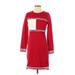 Tommy Hilfiger Casual Dress - Sweater Dress: Red Color Block Dresses - Women's Size Small