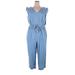 Ann Taylor LOFT Jumpsuit V Neck Sleeveless: Blue Solid Jumpsuits - Women's Size 18