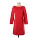 J.Crew Factory Store Casual Dress - A-Line Crew Neck 3/4 sleeves: Red Print Dresses - Women's Size Small