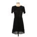 Aqua Casual Dress - A-Line High Neck Short sleeves: Black Print Dresses - Women's Size X-Small