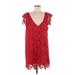 BB Dakota Casual Dress - Shift Plunge Short sleeves: Red Solid Dresses - Women's Size Large