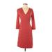 Lands' End Casual Dress - Wrap V Neck 3/4 sleeves: Red Dresses - Women's Size X-Small