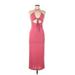 Shein Casual Dress - Midi Plunge Sleeveless: Pink Solid Dresses - Women's Size Medium
