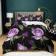 XCQHZYQ Double Duvet Set Purple Rose Duvet Cover Sets for Teens Adults Washed Microfiber Soft Comfortable Breathable Bedding Sets 200x200 cm with Zipper Closure