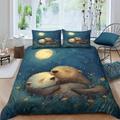 BLISSCOZY Sleeping Couple Sea OtterMicrofiber Duvet Cover 3D Print Bedding Set for Child Youth Girly Decorations Comforter Cover 3Pcs Quilt Cover with Pillow Case And Zipper Double（200x200cm）