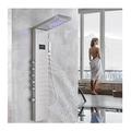 Split Shower Panel Tower System, Stainless Steel 5 in 1 Shower Column with LED Rainfall Waterfall Shower Head, Water Temperature Display and Body Jets,Black Yearn for