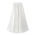 FXSMCXJ Long Skirt Spring/fall Chiffon Skirt Women Ruffles Ankle-length Pleated Long A-line Skirt For Office Lady-white-xs